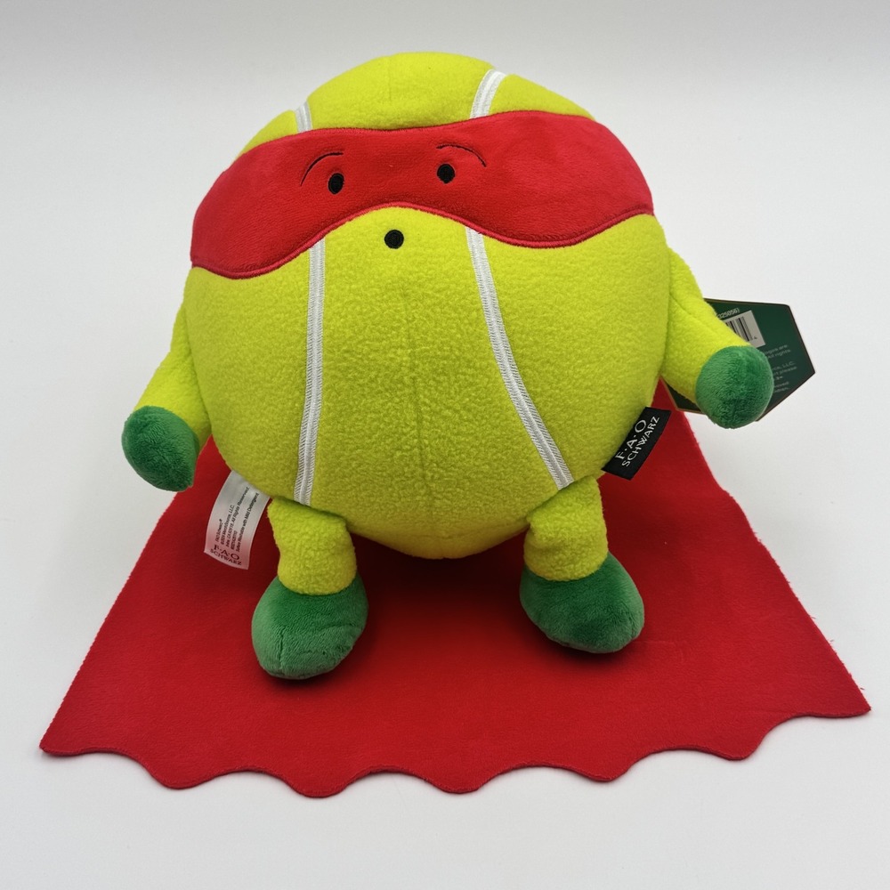 FAO Schwarz Heroes of the Game Tennis Ball Superhero Plush 7.5 In Red Cape Mask